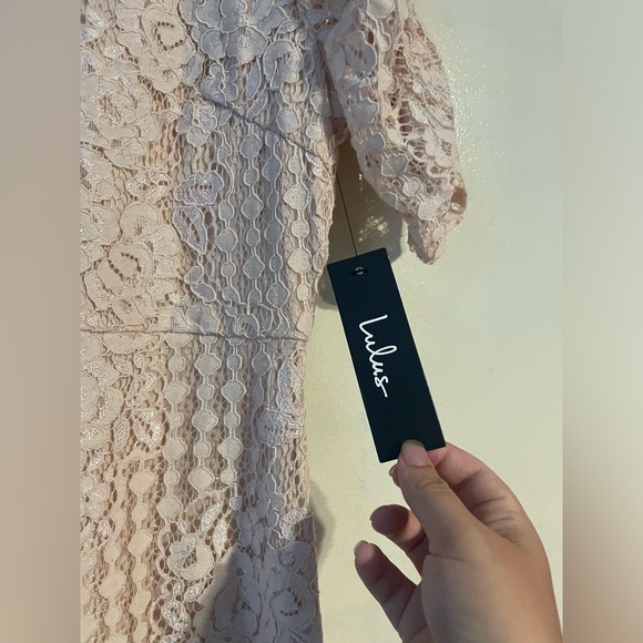 NWT Lulus Tatianna Blush Pink Lace Short Sleeve Mini Dress wedding guest girly - Picture 6 of 12